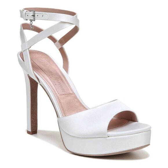 Pnina Tornai for Naturalizer White Satin Ankle Strap Platform Heels 10.5 New - Picture 3 of 12